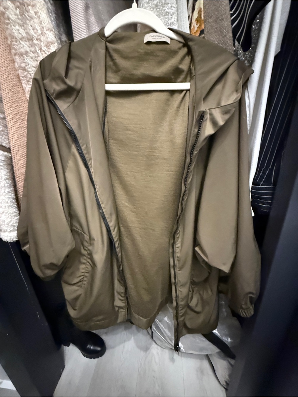 FALCONERI SILK Olive Green Hooded Jacket